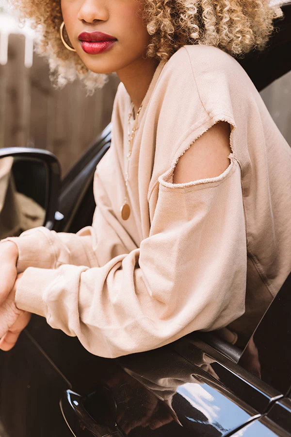A Little Chilly Crop Sweatshirt In Khaki - Image 4