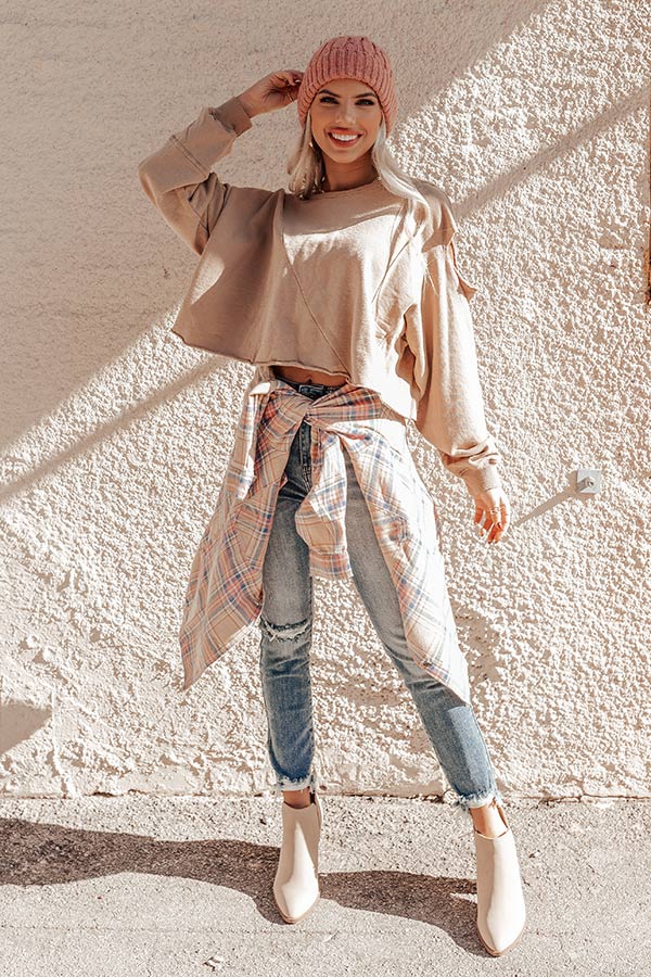 A Little Chilly Crop Sweatshirt In Khaki - Image 8