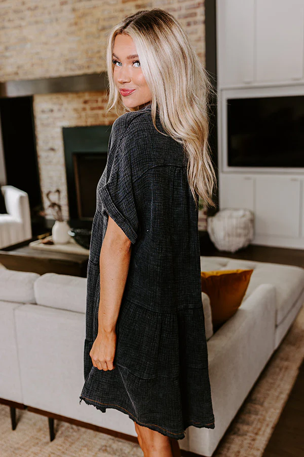 Across The World Mineral Wash Mini Dress In Vintage Black - Image 2