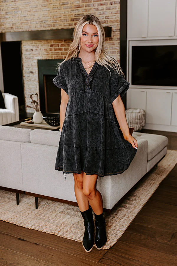 Across The World Mineral Wash Mini Dress In Vintage Black - Image 3