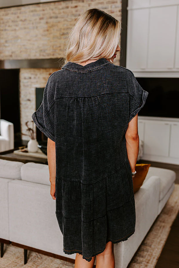 Across The World Mineral Wash Mini Dress In Vintage Black - Image 4