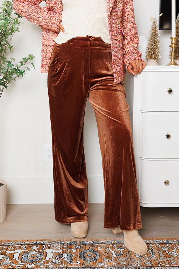 All The Hits High Waist Velvet Pants In Brown - Image 2