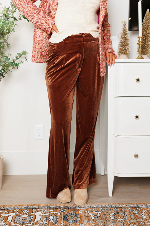 All The Hits High Waist Velvet Pants In Brown - Image 4
