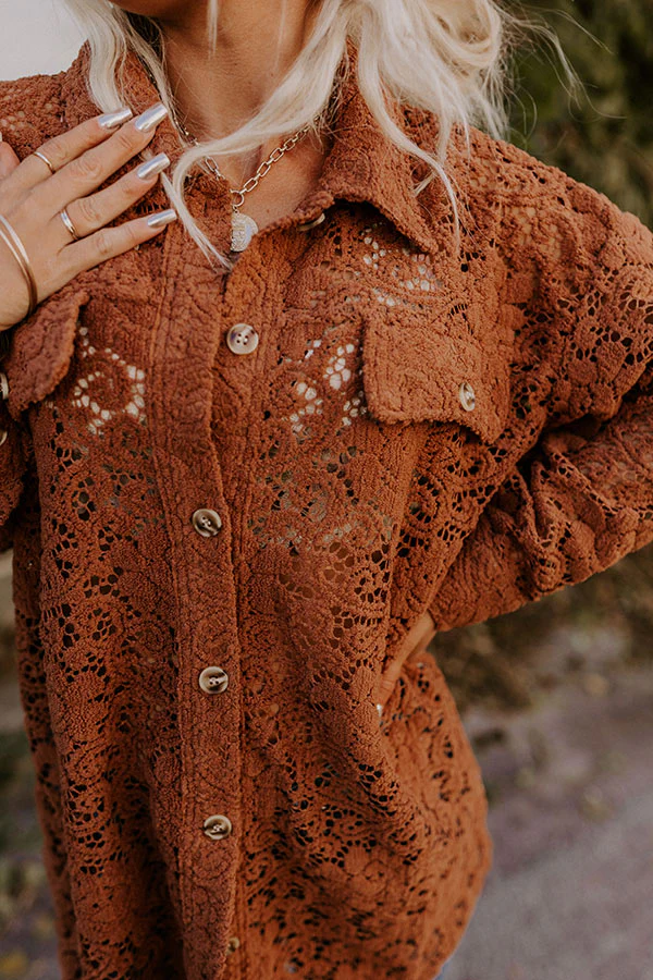 Along The Drive Lace Button Up In Chocolate - Image 3