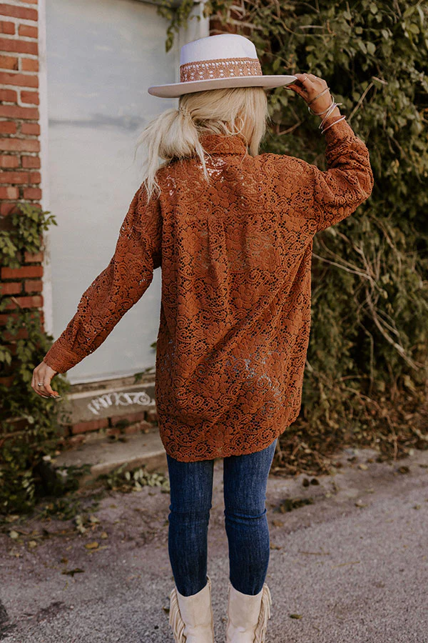 Along The Drive Lace Button Up In Chocolate - Image 5