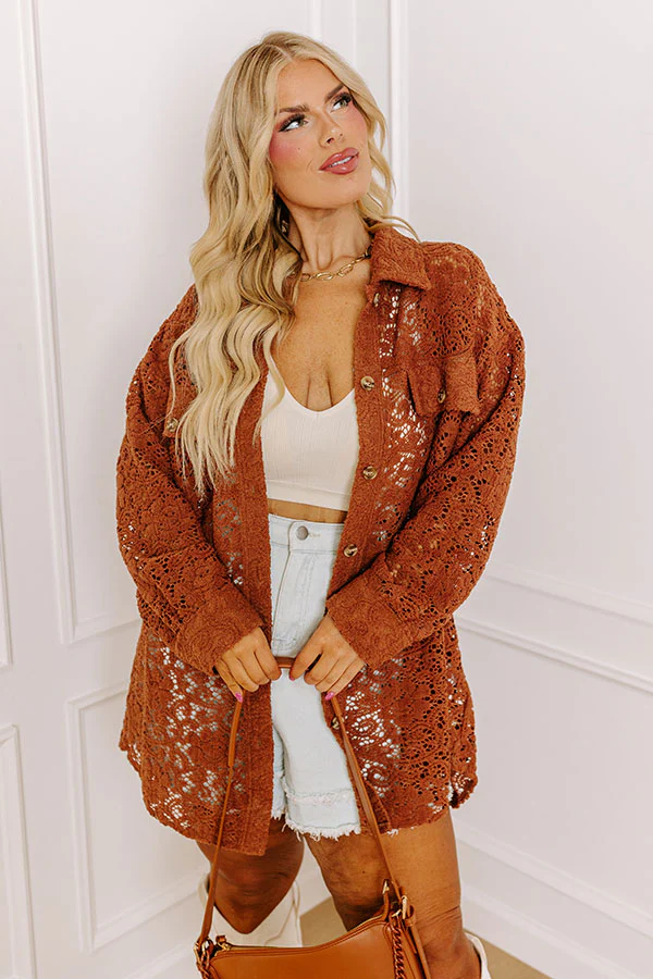 Along The Drive Lace Button Up In Chocolate Curves - Image 2