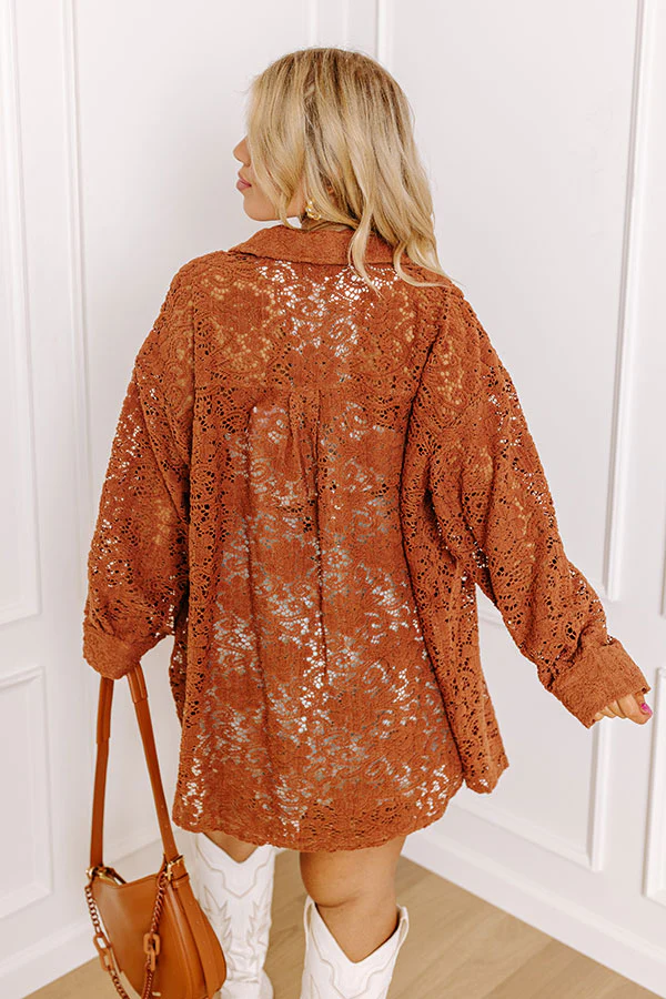 Along The Drive Lace Button Up In Chocolate Curves - Image 3