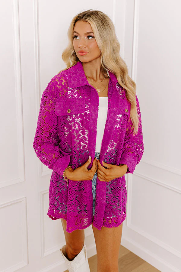 Along The Drive Lace Button Up In Orchid - Image 3