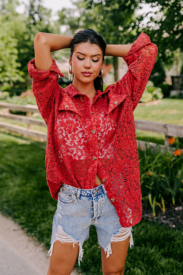 Along The Drive Lace Button Up In Rust - Image 2