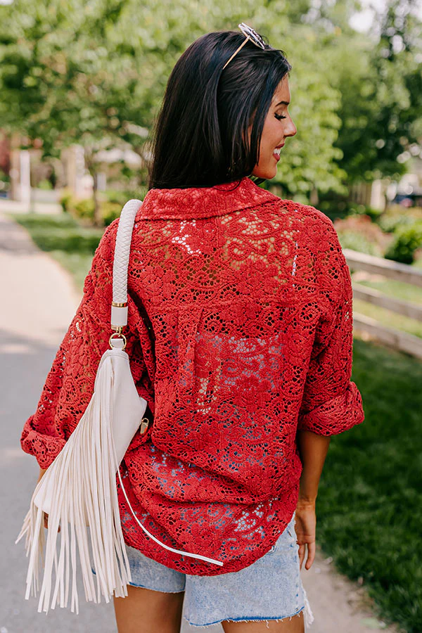Along The Drive Lace Button Up In Rust - Image 5