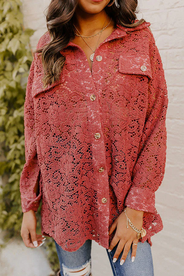 Along The Drive Lace Button Up In Rust - Image 8