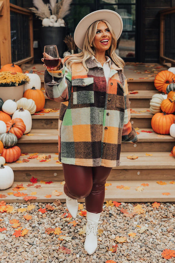 Apple Cider Delight Plaid Jacket In Orange Curves - Image 10