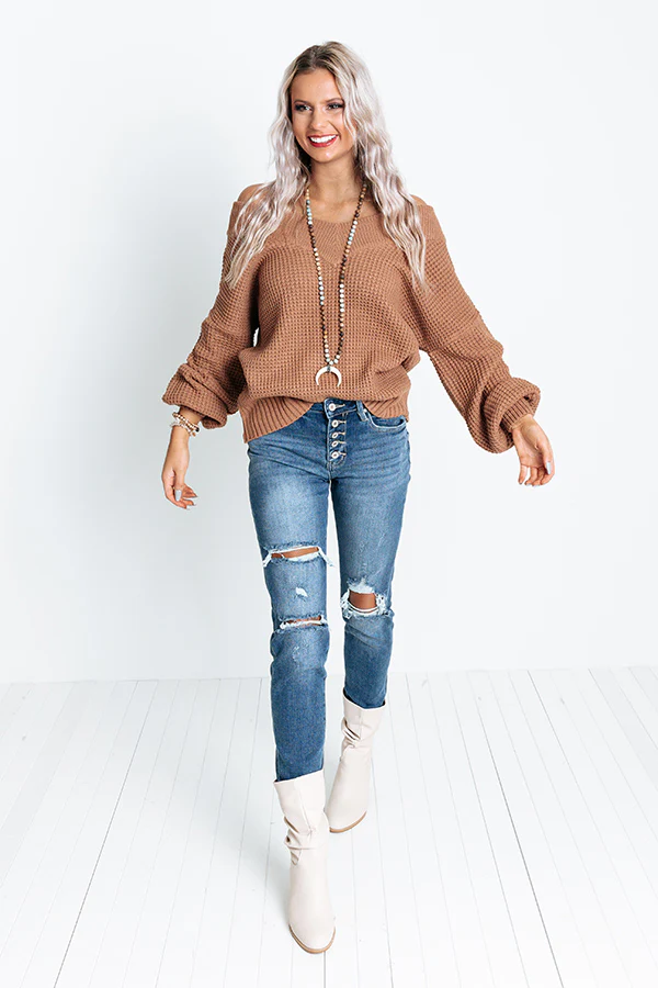 Aspen All Over Knit Sweater In Brown