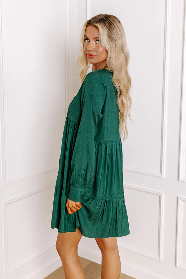 Autumn Brunch Babydoll Dress In Hunter Green - Image 3