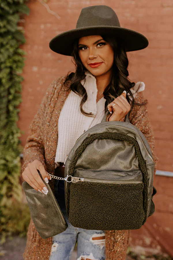 Autumn Color Sherpa Backpack In Olive - Image 6