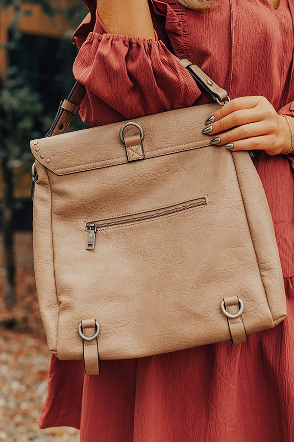 Autumn Treasure Faux Leather Backpack In Iced Latte - Image 2