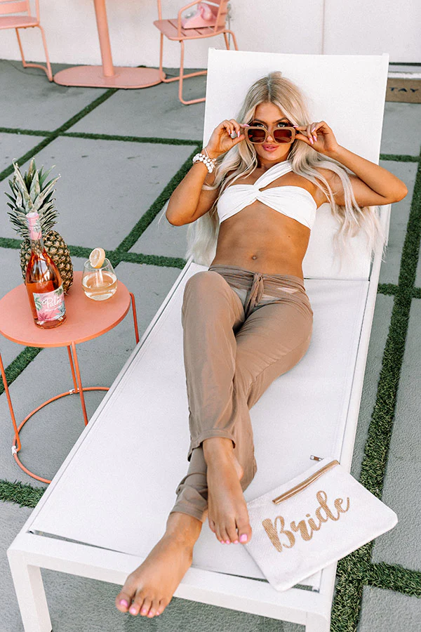 Away On A Yacht Mesh Cover Up Pants in Taupe - Image 2