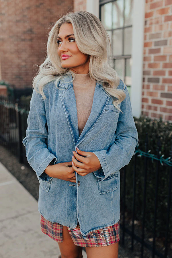 Back To You Denim Blazer In Medium Wash - Image 8
