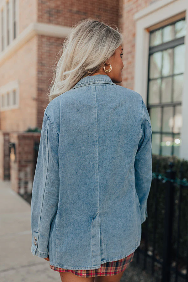 Back To You Denim Blazer In Medium Wash - Image 9