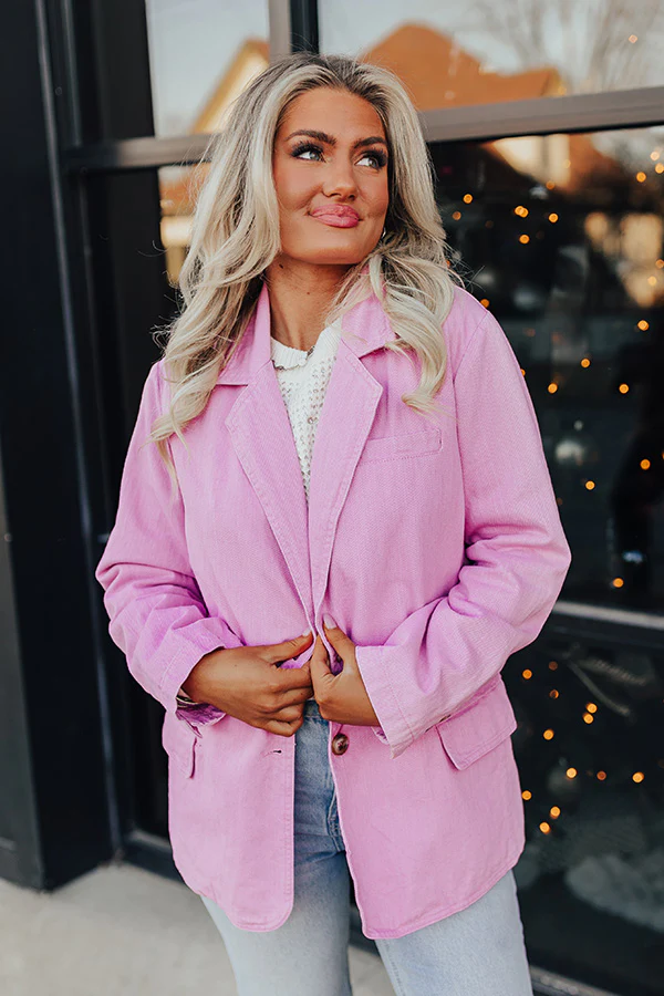 Back To You Denim Blazer In Pink - Image 4