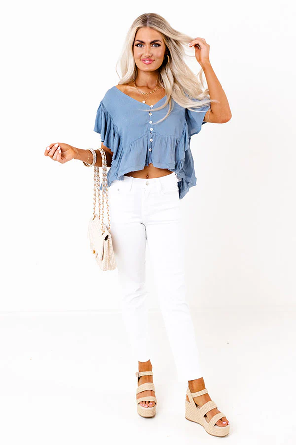 Believe The Dream Peplum Top In Airy Blue - Image 2