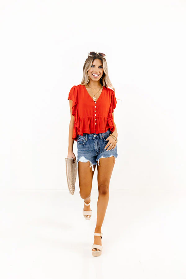 Believe The Dream Peplum Top In Scarlet - Image 2