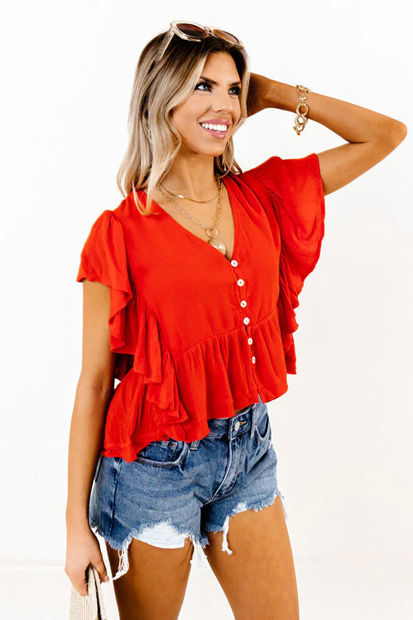 Believe The Dream Peplum Top In Scarlet - Image 3