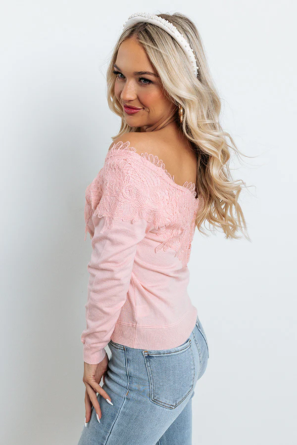 Belong To You Off Shoulder Sweater Top in Pink - Image 5