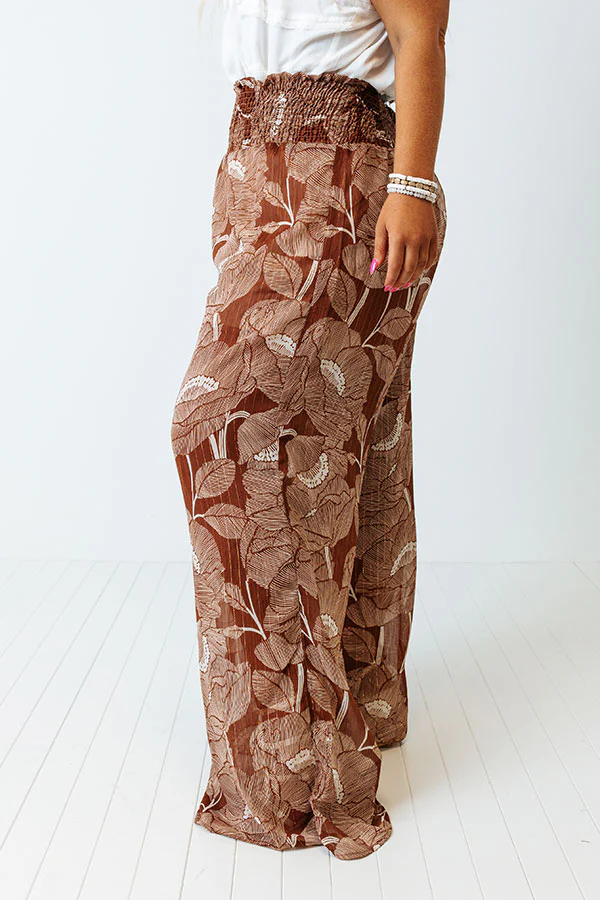 Boat Weekend High Waist Floral Pants in Brown Curves - Image 3