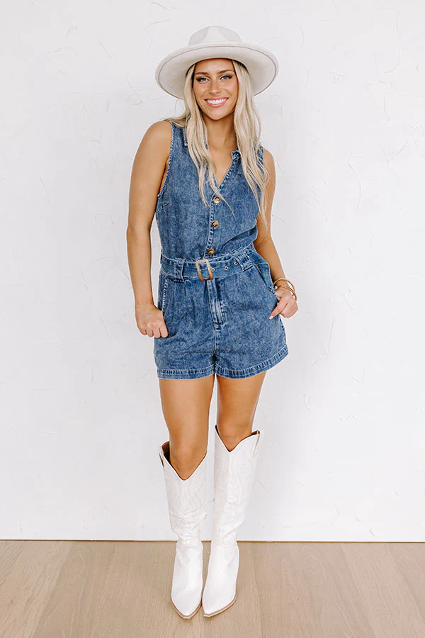 Boho Brunch Denim Romper in Dark Wash - Image 2