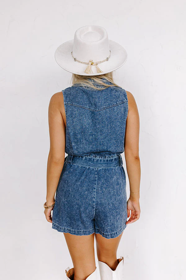 Boho Brunch Denim Romper in Dark Wash - Image 4