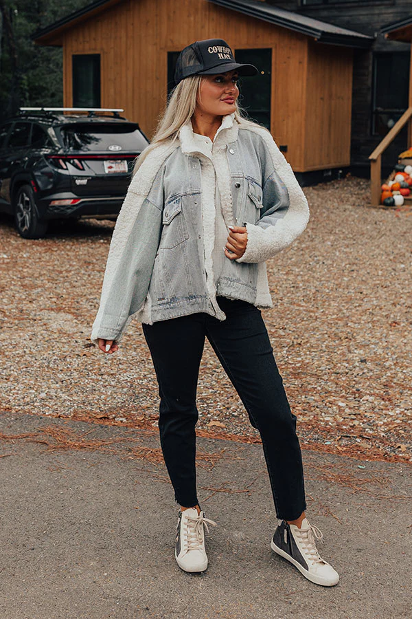 Bonfire Feels Sherpa Denim Jacket in Ivory - Image 7