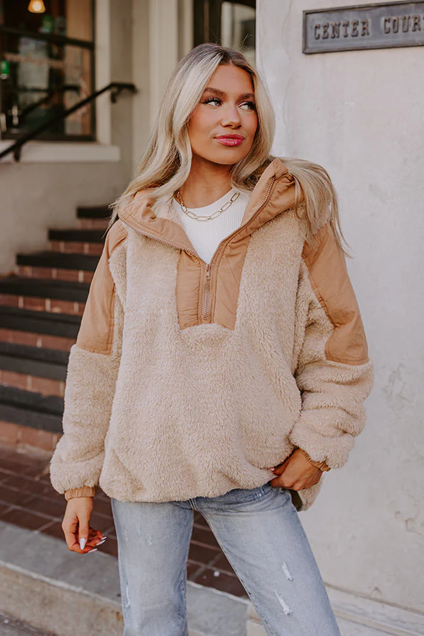 Bonfire Nights Sherpa Pullover in Khaki - Image 3