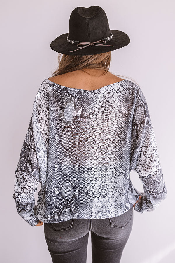 Box Office Hit Snake Print Knit Sweater in Grey - Image 5