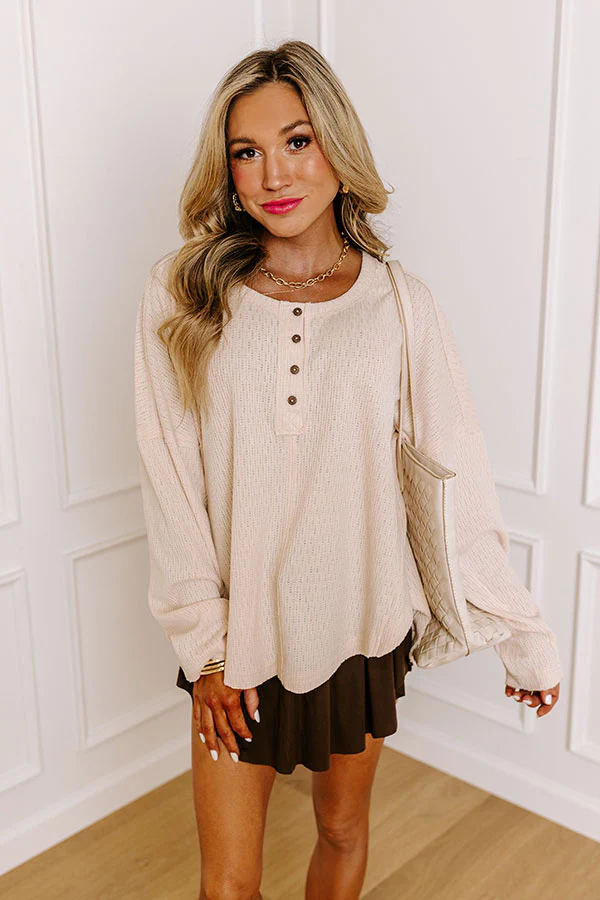 Breezy Times Oversized Henley Top In Cream