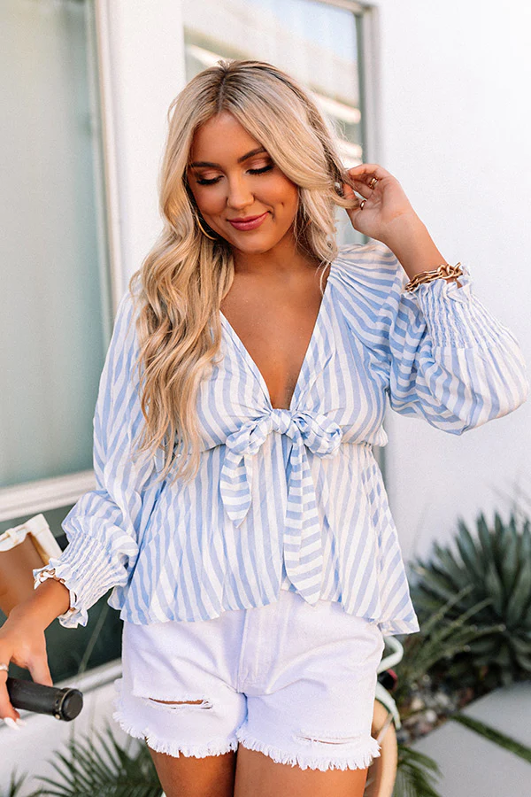 Brighter Than Sunshine Front Tie Top In Sky Blue - Image 7
