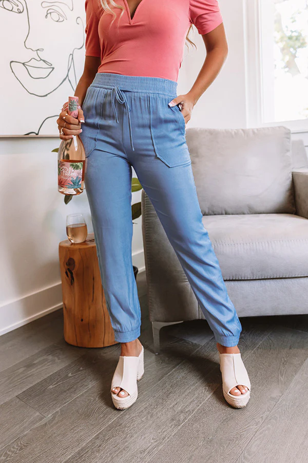 Broadcasting Live High Waist Joggers In Blue - Image 4