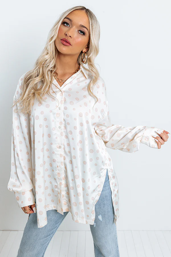 Busy In The City Polka Dot Top in Cream - Image 4