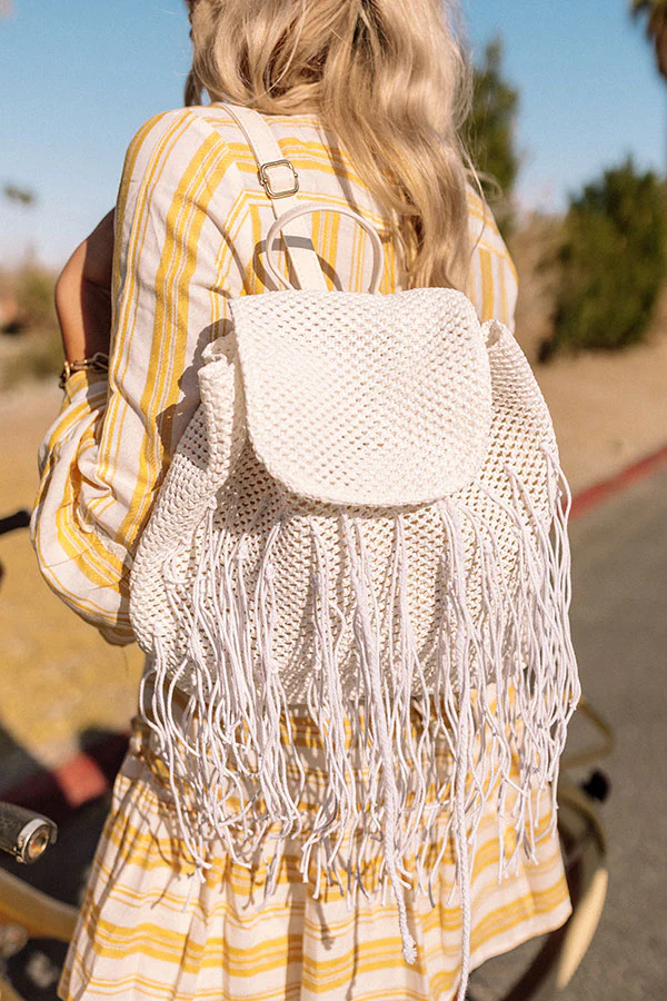 Cabana Spot Raffia Backpack In White - Image 2