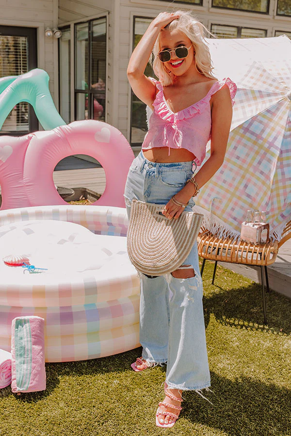 Cabo Beaches Eyelet Crop Top In Pink - Image 2