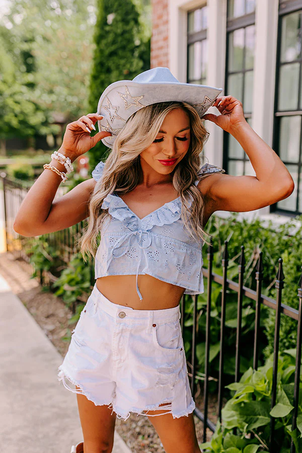 Cabo Beaches Eyelet Crop Top In Sky Blue - Image 7