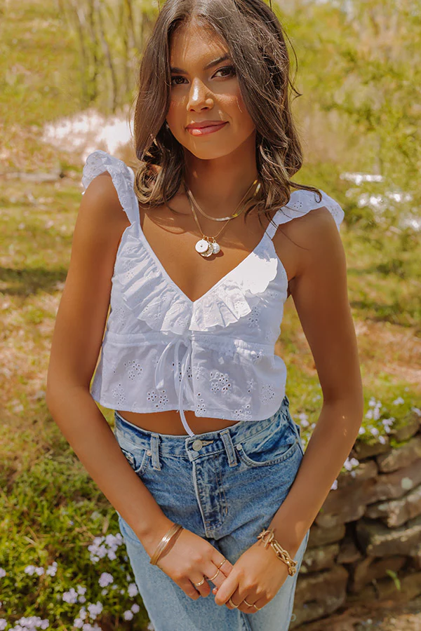 Cabo Beaches Eyelet Crop Top In White - Image 5