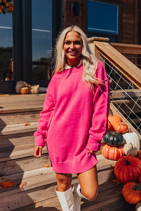 Cafe Cuddles Sweater Dress in Hot Pink - Image 4