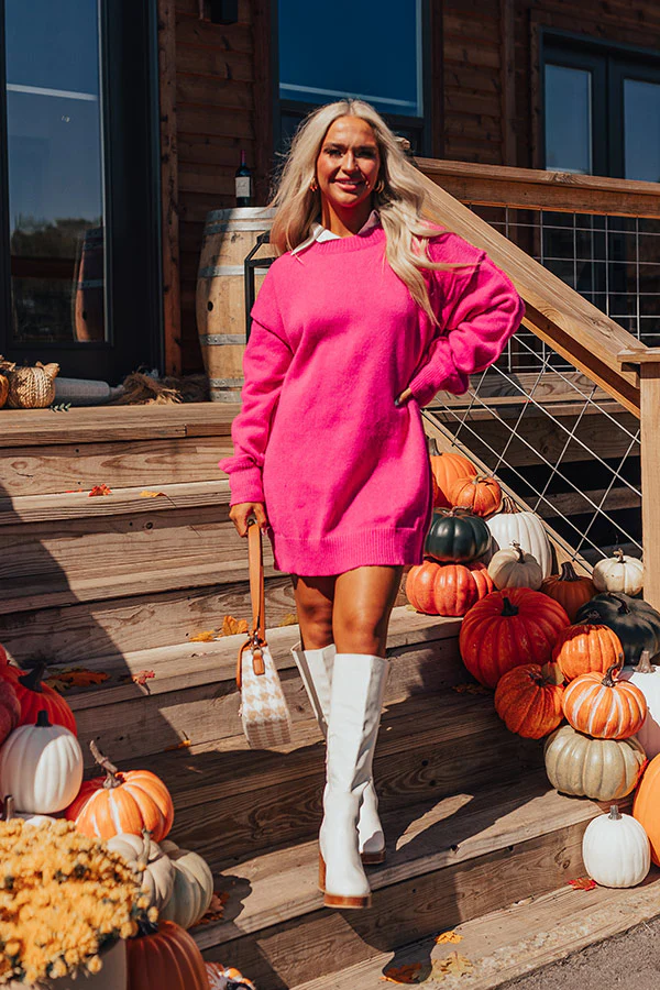 Cafe Cuddles Sweater Dress in Hot Pink - Image 5