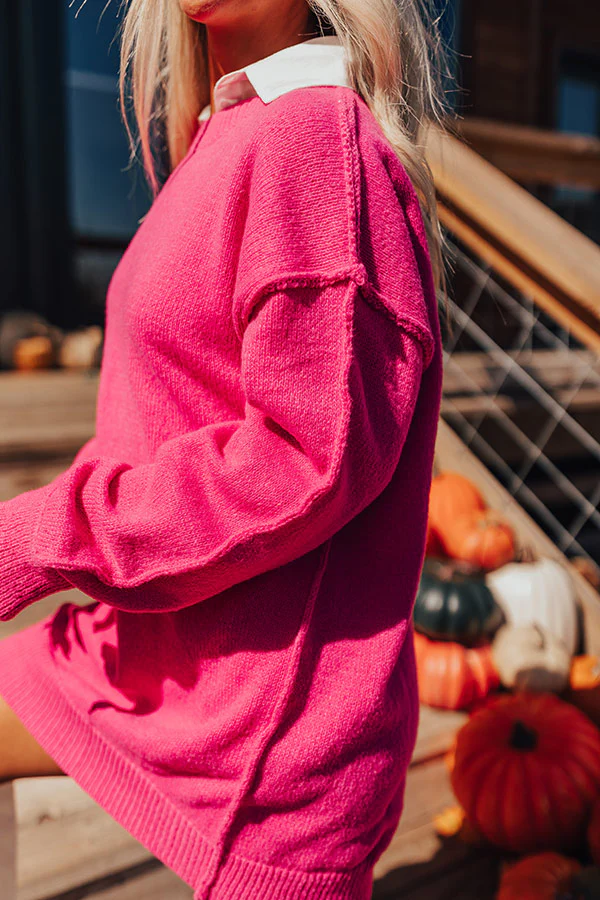 Cafe Cuddles Sweater Dress in Hot Pink - Image 6
