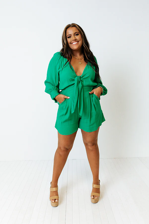 Cali Weekend Front Tie Romper In Emerald Curves - Image 2