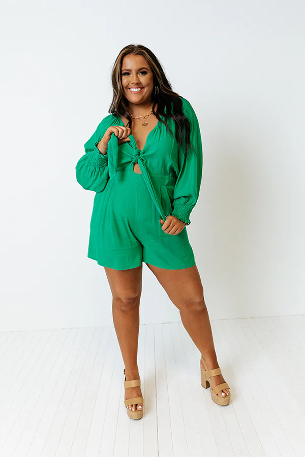 Cali Weekend Front Tie Romper In Emerald Curves - Image 3