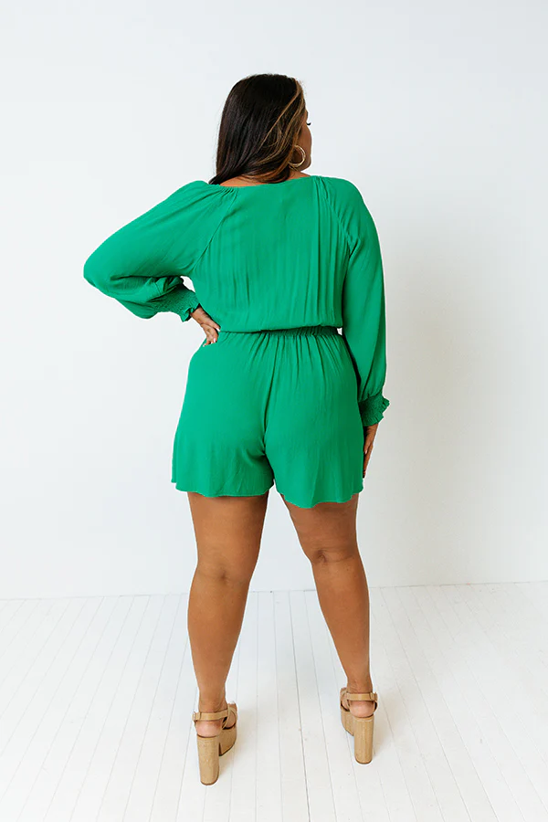 Cali Weekend Front Tie Romper In Emerald Curves - Image 5