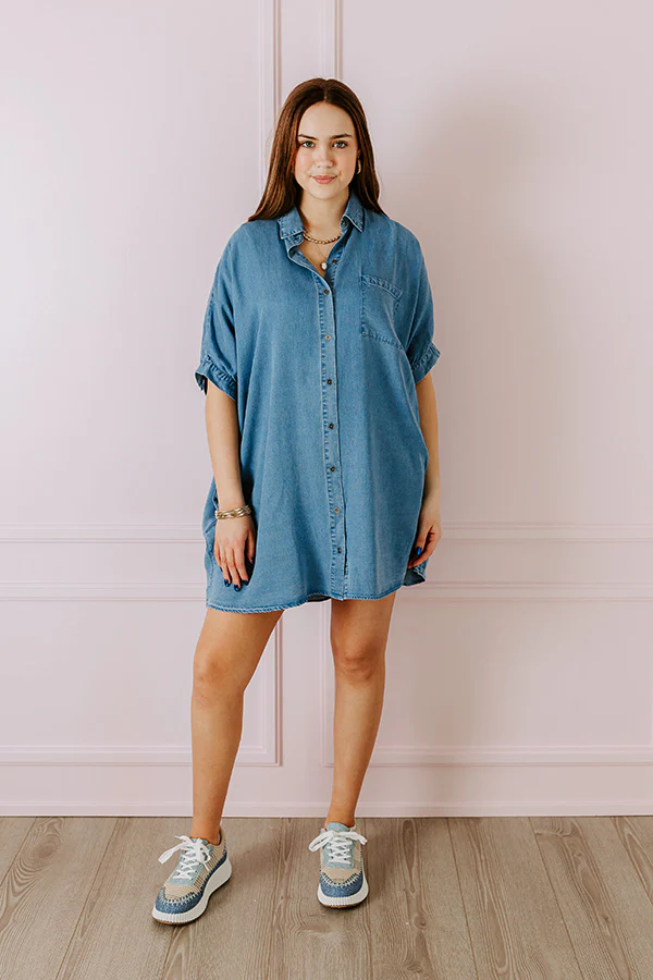 Call Me Cutie Chambray Tunic Dress in Medium Wash - Image 3