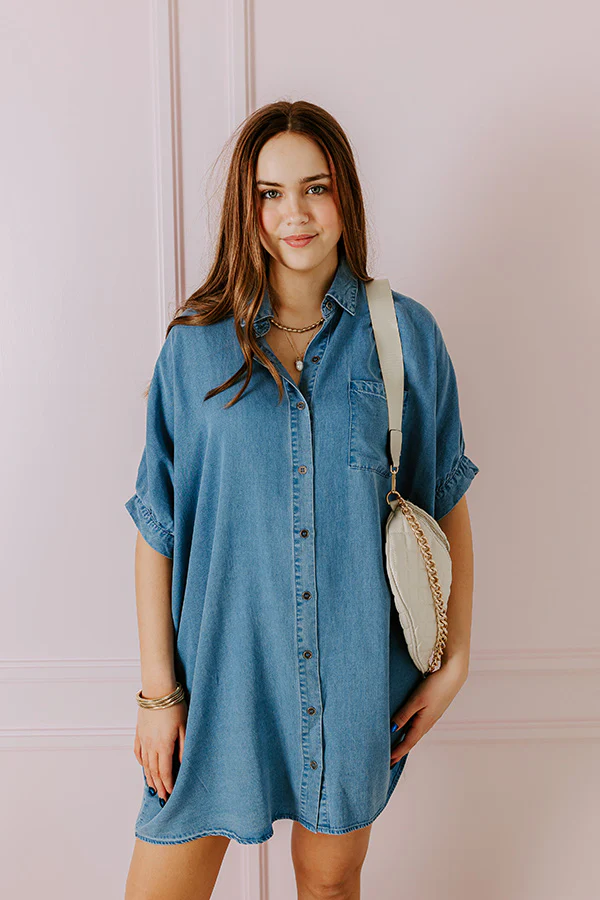 Call Me Cutie Chambray Tunic Dress in Medium Wash - Image 5